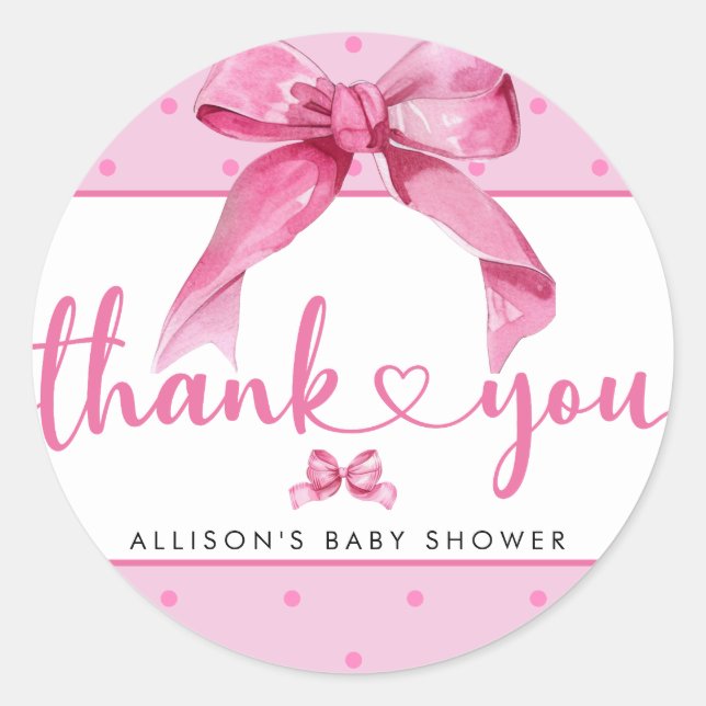 Coquette Bow | Pink Baby Girl Shower  Classic Round Sticker (Front)