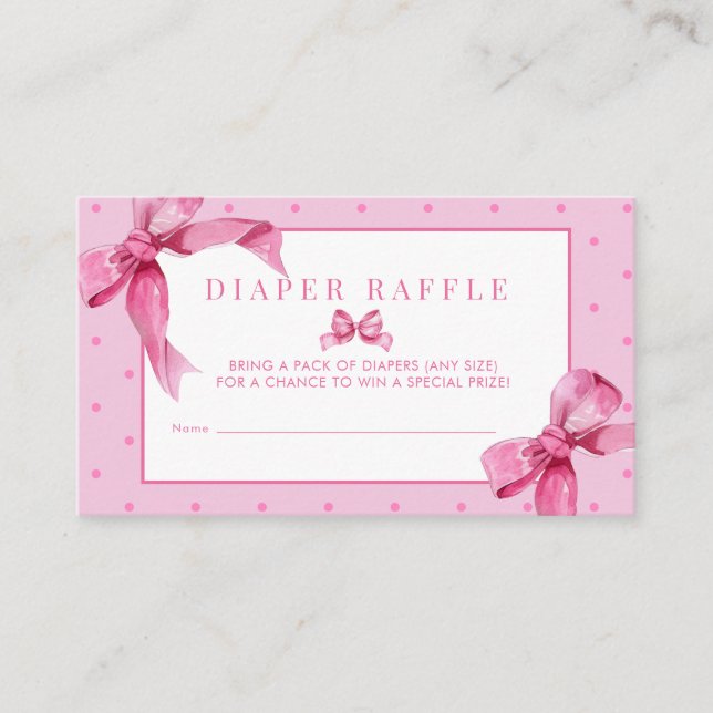 Coquette Bow | Pink Baby Girl Shower Diaper Raffle Enclosure Card (Front)