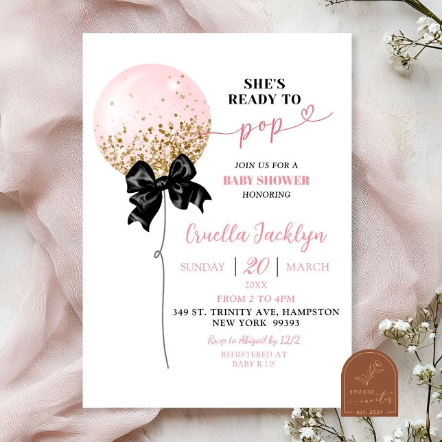 Coquette Bow Pink Baby Shower Birthday Invitation (Creator Uploaded)