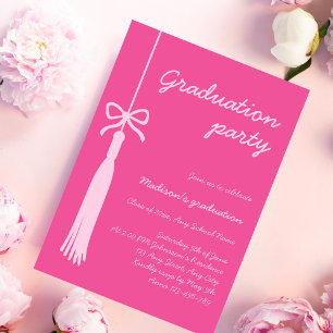 Coquette Bow Pink Grad Tassel 2026 Graduation Invitation