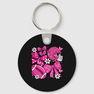 Coquette Bow Pink Out Football Team Breast Cancer Keychain