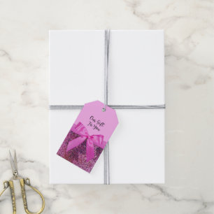 Coquette Bow & Pink Purple Glitter Script Name Gift Tags