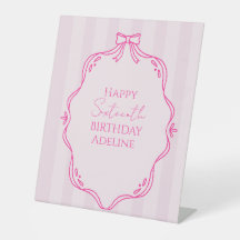 Coquette Bow Pink Striped Birthday