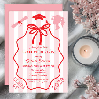 Coquette Bow | Pink Stripes Graduation Party Invitation