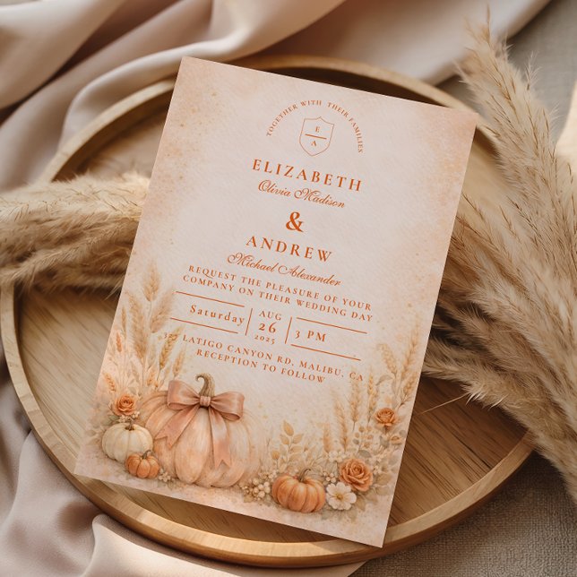 Coquette Bow Pumpkin Autumn Wedding Invitation (Creator Uploaded)