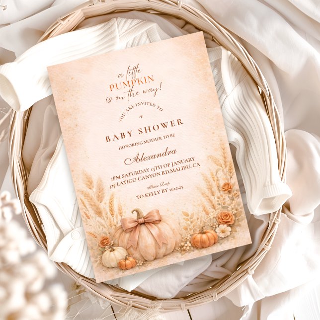Coquette Bow Pumpkin Baby Shower Invitation (Creator Uploaded)
