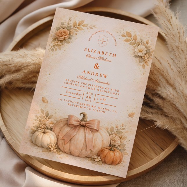 Coquette Bow Pumpkin Fall Wedding Invitation (Creator Uploaded)