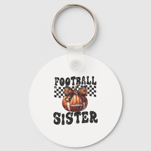 Coquette Bow Pumpkin Footll Sister Game Day Thanks Keychain (Front)
