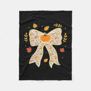 Coquette Bow Pumpkin Leaves Thanksgiving Autumn Fa Fleece Blanket