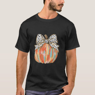 Coquette Bow Pumpkin Season Autumn Fall Leaves Tha T-Shirt
