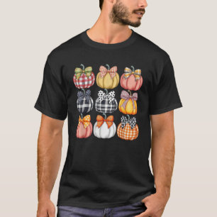 Coquette Bow Pumpkin Season Autumn Fall Leaves Tha T-Shirt