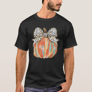 Coquette Bow Pumpkin Season Autumn Fall Leaves Tha T-Shirt