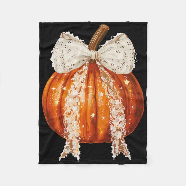 Coquette Bow Pumpkin Season Autumn Fall Y'all Than Fleece Blanket (Front)