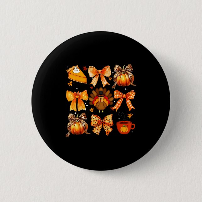 Coquette Bow Pumpkin Season Thanksgiving Autumn Fa 2 Inch Round Button (Front)