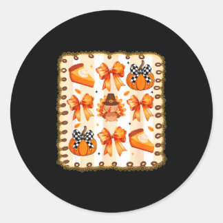 Coquette Bow Pumpkin Season Thanksgiving Autumn Fa Classic Round Sticker