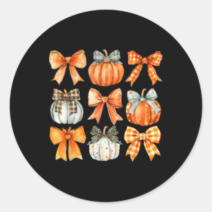 Coquette Bow Pumpkin Season Thanksgiving Autumn Fa Classic Round Sticker