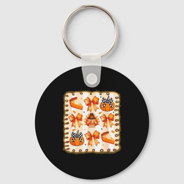 Coquette Bow Pumpkin Season Thanksgiving Autumn Fa Keychain (Front)