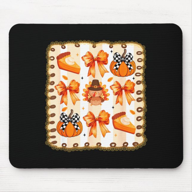 Coquette Bow Pumpkin Season Thanksgiving Autumn Fa Mouse Pad (Front)
