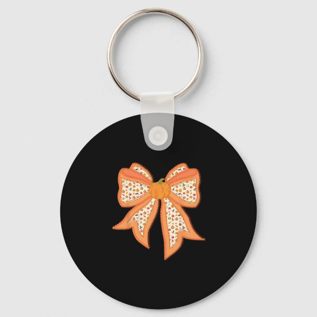 Coquette Bow Pumpkin Thanksgiving Autumn Fall Y'al Keychain (Front)