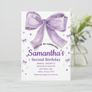 Coquette Bow Purple Birthday Party Invitation