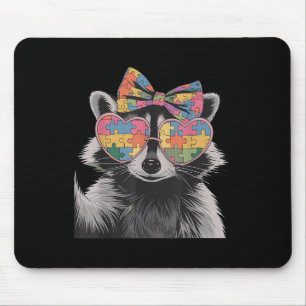 Coquette Bow Raccoon Autism Awareness Women Girls Mouse Pad