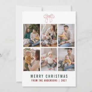  Coquette Bow Red Merry Christmas 6 Photo Collage Holiday Card
