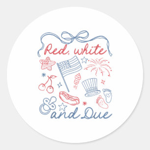 Coquette Bow Red White And Due 4th Of July Pregnan Classic Round Sticker