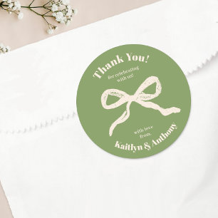 Coquette Bow Retro Wedding Classic Round Sticker