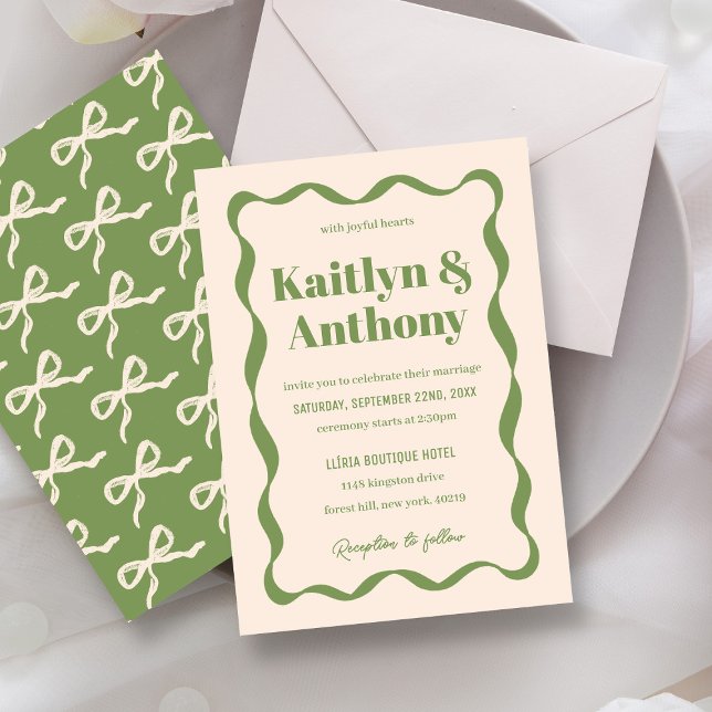 Coquette Bow Retro Wedding Invitation (Creator Uploaded)