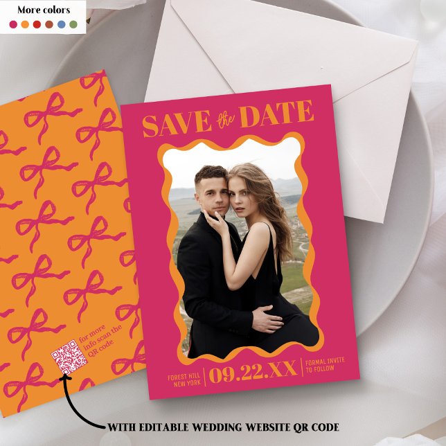 Coquette Bow Retro Wedding Photo Save The Date (Creator Uploaded)