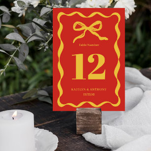 Coquette Bow Retro Wedding Table Number