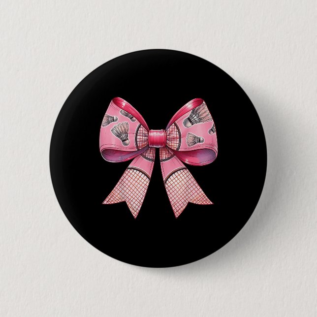 Coquette Bow Ribbon Badminton Shuttle Racket Pink  2 Inch Round Button (Front)