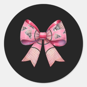 Coquette Bow Ribbon Badminton Shuttle Racket Pink  Classic Round Sticker