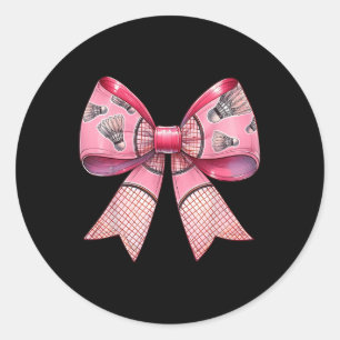 Coquette Bow Ribbon Badminton Shuttle Racket Pink  Classic Round Sticker