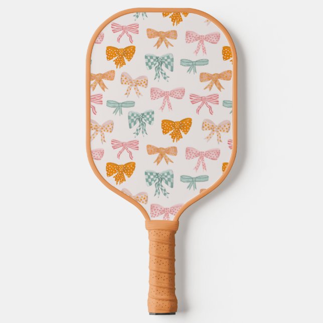 Coquette bow ribbon pastel pickleball paddle (Front)