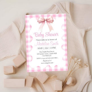 Coquette Bow rose Baby shower Invitation fille