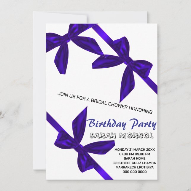 Coquette Bow rose Invitation Anniversaire, 13e Bi (Devant)
