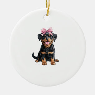 Coquette Bow Rottweiler Dog Mom Girl Pink Ceramic Ornament