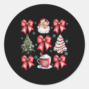 Coquette Bow Santa Christmas Tree Cake Candy Cane  Classic Round Sticker