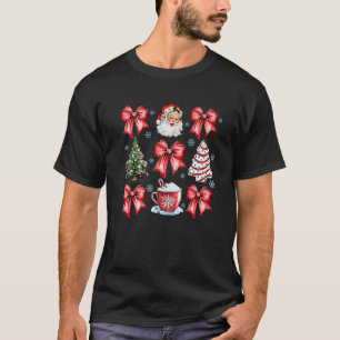 Coquette Bow Santa Christmas Tree Cake Candy Cane  T-Shirt