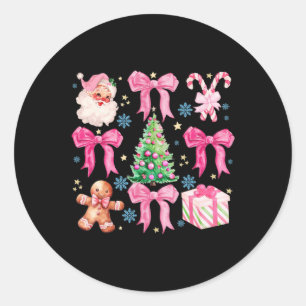 Coquette Bow Santa Claus Pink Merry Christmas Wome Classic Round Sticker