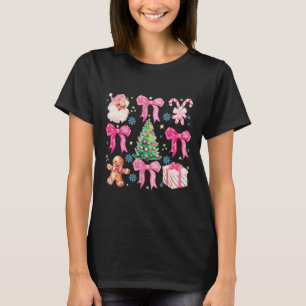Coquette Bow Santa Claus Pink Merry Christmas Wome T-Shirt