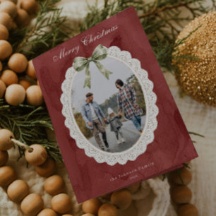Coquette Bow Scalloped Lace Frame Photo Card