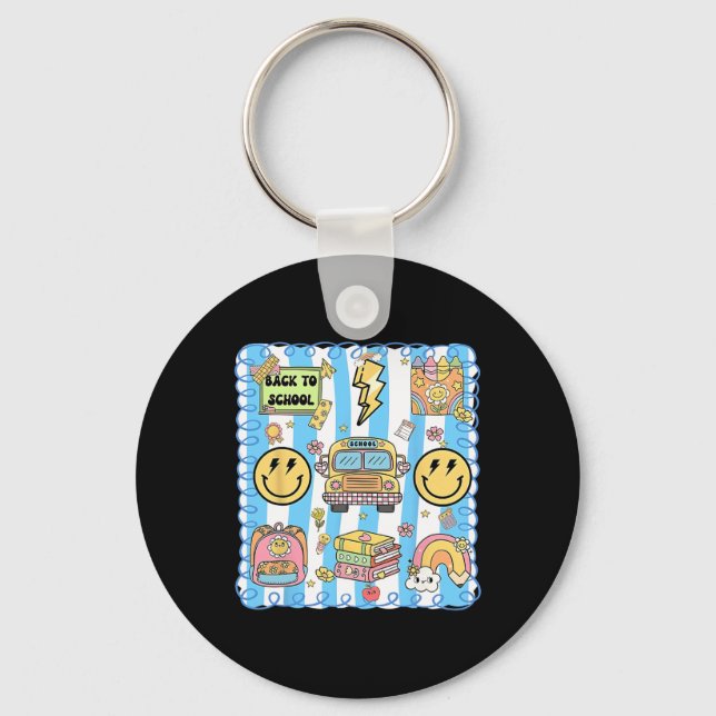 Coquette Bow School Bus Funny Back To School Teach Keychain (Front)