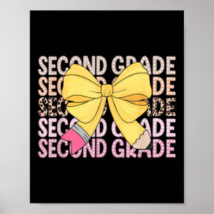 Coquette Bow Second Grade Teacher Girls Kids Back Poster