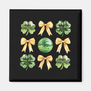 Coquette Bow Shamrock Disco Ball Patricks Day Iris Magnet
