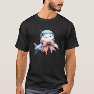Coquette Bow Shark Cute Ocean Animal Pink Ribbon M T-Shirt