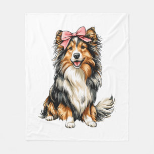 Coquette Bow Shetland Sheepdogs Dog Mom Girl Pink Fleece Blanket