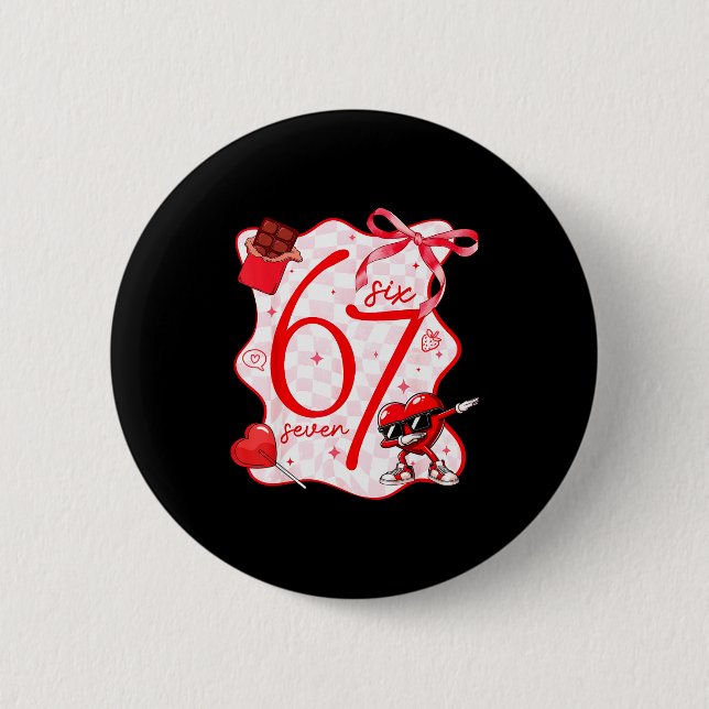 Coquette Bow Six Seven 67 Meme Dabbing Heart Valen 2 Inch Round Button (Front)