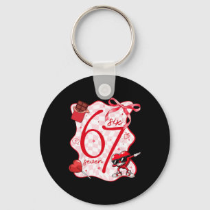 Coquette Bow Six Seven 67 Meme Dabbing Heart Valen Keychain